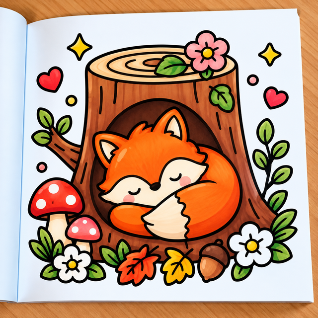 Sleeping Fox in a Cozy Tree Stump